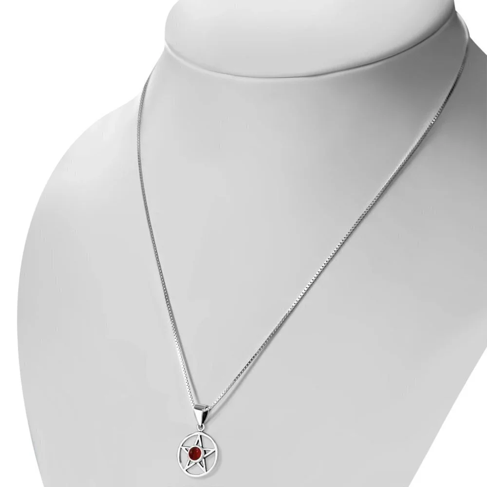 ✴️LAST ONE✴️Carnelian Stone Silver Pentacle Pendant